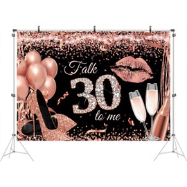 Ticuenicoa 7x5ft Happy 30th Birthday Backdrop for Women Talk 30 to Me Rose Gold Fabulous and Thirty Photography Background Silver and Pink High Heel Champagne 30 Birthday Party Decorations Supplies
