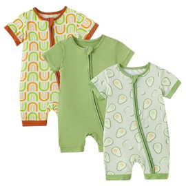 OPAWO Baby Girl Pajamas 3 Pack, 2 Way Zipper Sleepers Baby Girl Girl Romper, Toddler Summer Clothes Outfits 0-24M(Avocado/Rainbow/Sage Green,3-6 Months)