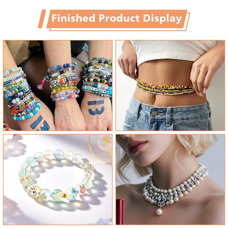 0.7mm/4 Rolls Elastic String for Bracelets, 50M Clear Bracelet String,