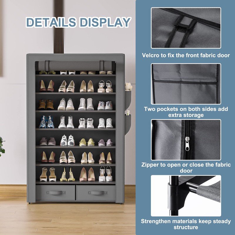 OYREL Shoe Rack Storage Cabinet 32 Pairs Organizer Shelf Tall