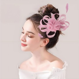Unpifolov Fascinators Hats Feathers Headband Tea Party Wedding Derby Cocktail Flower Mesh Hair Clip Headwear for Girls and Women T-13 Light Purple