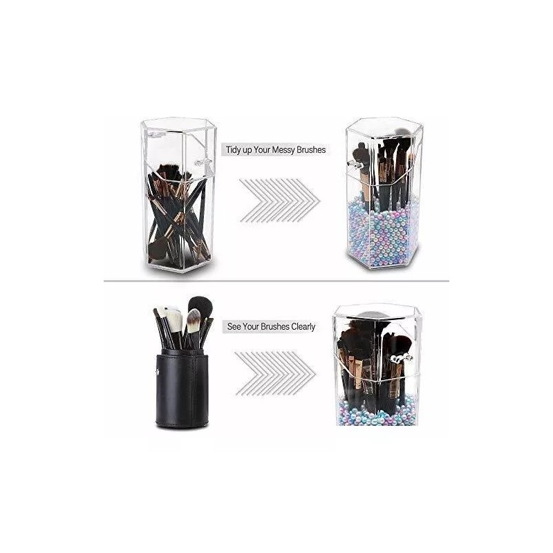 Beautypical Soporte De Brochas Hexagonal De Acrilico Con Tapa Y