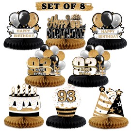 LINGTEER Happy 93rd Birthday Decorations,8 Pcs Black & Gold Table Topper Centerpieces Set - Cheers to 93 Years Old Quick Birthday Party Decorations Gift Sign.