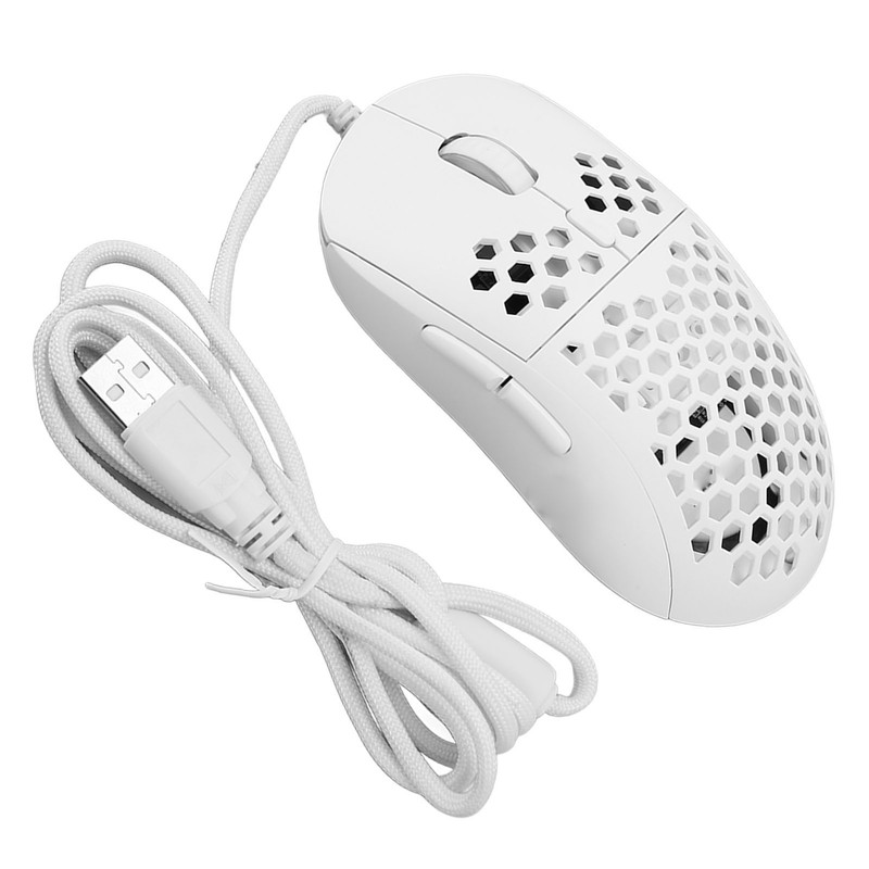 Wired Mouse Ergonomic White Adjustable DPI 6 Keys Hollowed Out