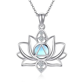 DAYLINLOVE Lotus Moonstone Necklace S925 Sterling Silver AA Sobriety Gifts Alcoholics Anonymous Necklace Moonstone Jewelry For Women Lotus Lovers