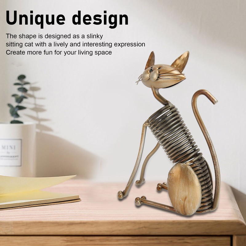 Metal Cat Figurine Innvoative Fun Hand Crafted Spring Cat Sculpture