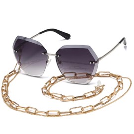 AEVOGUE Sunglasses For Women Oversized Rimless Diamond Cutting Lens Sun Glasses AE0534 (Silver&Gray+Chain)