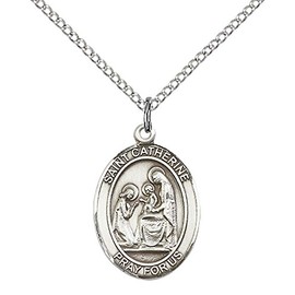 F A Dumont Sterling Silver St. Catherine of Siena Pendant with 18" Stainless Steel Lite Curb Chain. Patron Saint of Fire Prevention