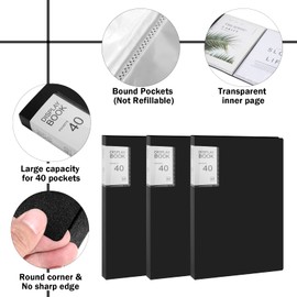 Display Book A4 Presentation Folder Presentation Book with 40 Transparent Sleeves Protection for Art, Report Sheets, Letters, Portfolios for School, Office, Company, Black, Pack of 3