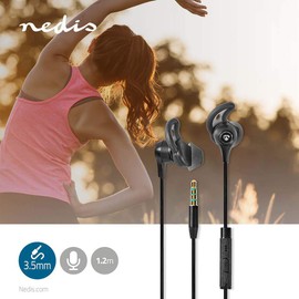 NEDIS Wired Headphones | 3.5 mm | Cord Length: 1.2 m | Built-in Microphone | Volume Control | Earhook | Black