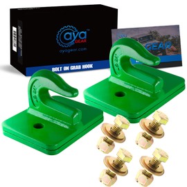 AyA Gear 2 Pack 3/8-in Bolt On Grab Hook Mount with Backer Plate Grab Hook Grade 70 Forged Steel Tow Hook Work Well for Loader, Tractor Bucket, RV, UTV,Truck (Green)
