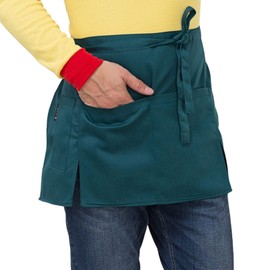 CHENGZI Unisex Waiter Short Apron Waist Apron Kitchen Cooking Waist Serving Apron with 2 Large Pockets and 1 Small Pen Pocket, Green, One Size, Green
