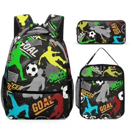 DOYULIK Soccer Theme Backpack Set for Kids,School Bookbag with Lunch Box and Pencil Pouch Bag(Soccer-2)