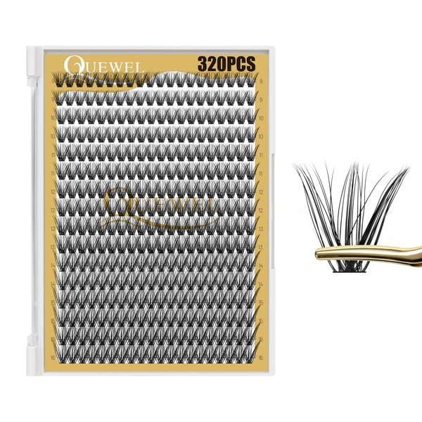 QUEWEL Lash Clusters 320Pcs Cluster Lashes 40D D Curl Lash
