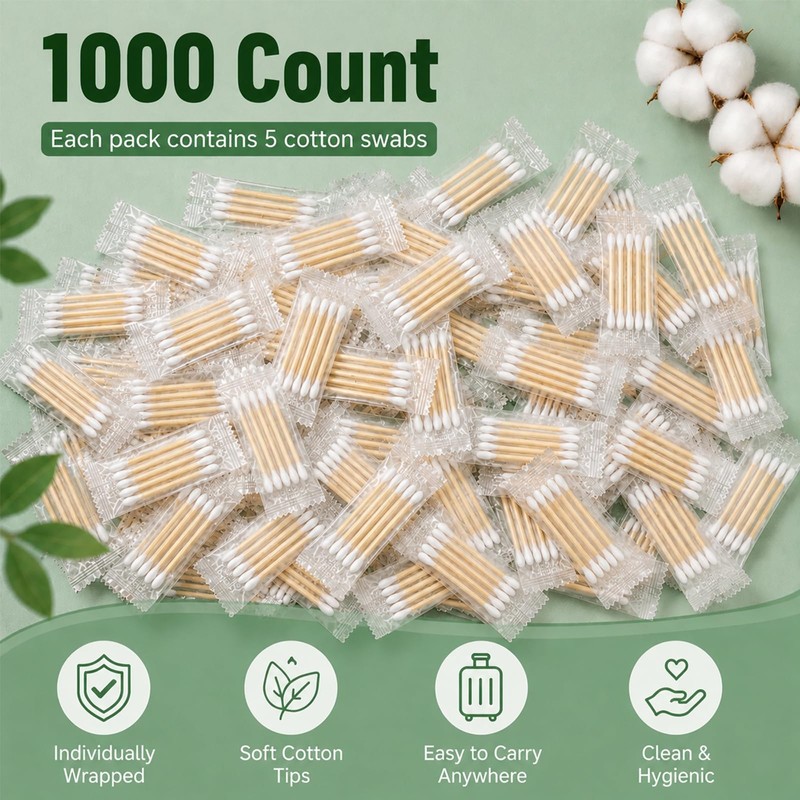 1000 Count Individually Wrapped Double-Tipped Travel Cotton Swabs