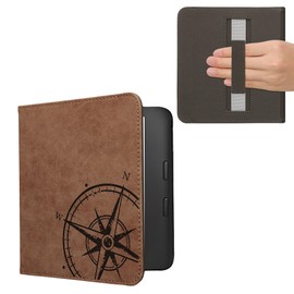 kwmobile Case Compatible with Kobo Libra 2 - Faux Suede Leather - Navigational Compass Brown