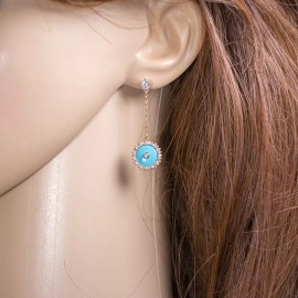 Turquoise Earrings Rose-Gold Plated with Turquoise & Cubic Zirconia Stud Earrings