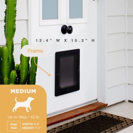 Hakuna Pets Super Tough Pet, Cat and Dog Door with 2-Way Locking Panel for Screens, Doors, Walls and Glass up to 2.17" Thick, Medium, Black