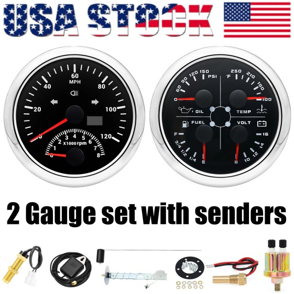 MAIMEIMI 2 Gauge Set With Senders 85mm GPS Speedometer 120MPH