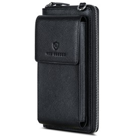 VON HEESEN Leather Wallet with RFID Protection - Wallet for Men and Women Made of Genuine Leather - Wallet with Coin Compartment - Wallet for Men and Women, Black Saffiano, 1 main compartment with