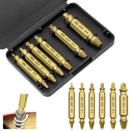 Screw Extractor Set Professional 6 Pieces Extractor Screw Remover Screws Removal Tool Damaged Screw Remover Extractor for Easy Removal Stripped Damaged Screw (Golden)