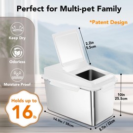 Newget Dog Food Storage Container Stainless Steel with Scoop, 16 LB /11 LB Airtight Pet Metal Food Storage Bin, Cat Food Container for Dry Dog, Cat Food, Bird Seed, Keep Food Fresh, White