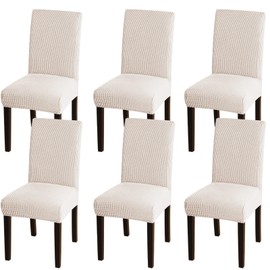 Turquoize Chair Covers for Dining Chairs, Soft Removable Chair Covers Set of 6, Washable Kitchen Chair Covers Parson Dining Chair Protector for Dining Room, Hotel, Banquet (6, Ivory)