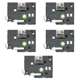 5pcs 18mm Label Maker Tape for Tze 241 Tz241 3/4in Label Tape Replacement for Ptouch PTD400 PTD410 PTD600 Black Background White Letter Bze 345