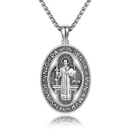 POPLYKE Cross Necklace 925 Sterling Silver Jesus Crucifix Chain Christian Necklace Men St Michael St Benedict St George Necklace Amulet Medal Jewellery 18-22 Inches, Sterling Silver, No Gemstone