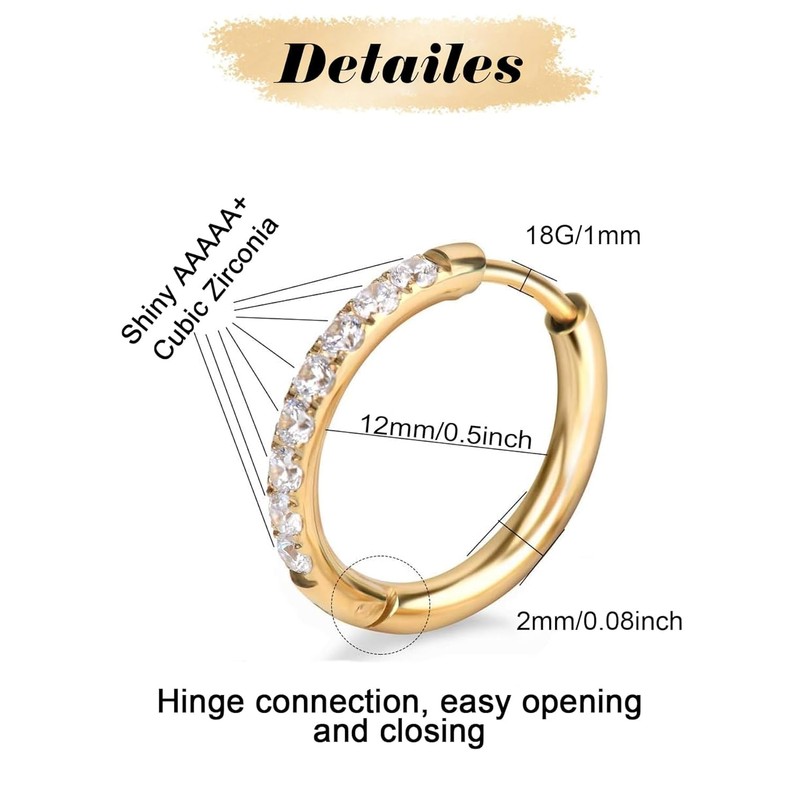 1 Pair Gold Small Hoop Earrings Cubic Zirconia Huggie Hoop