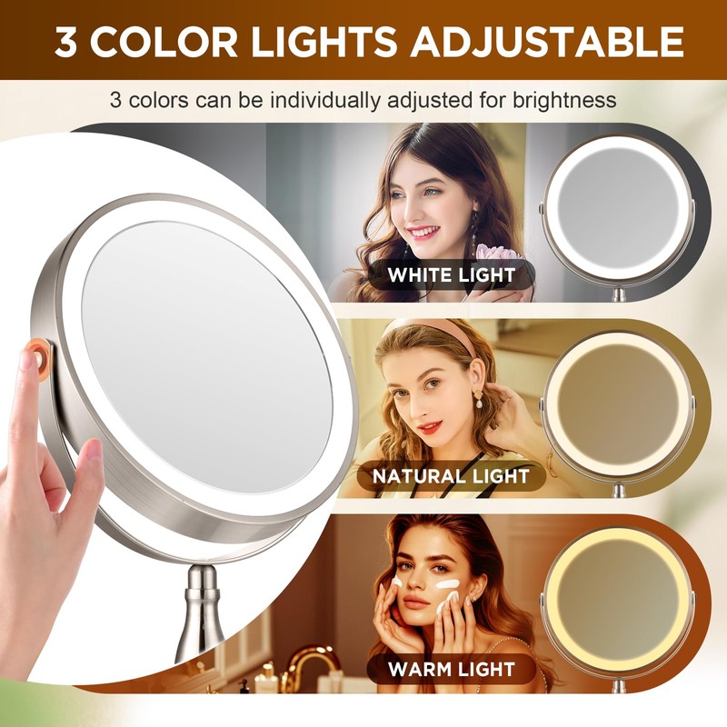 Makeup Mirror with Light, 30x Magnifying Mirror with 3 Lights