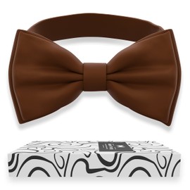Adam Young Boy's Twill Brown Bow Tie Pre-Tied Style Formal Coffee Satin Classic Bowtie for Tuxedo Faux Silk (Medium, Brown)