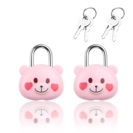 Cute Little Bear Lock with Keys, Mini Padlock for Gym Lockers, School Lockers, Diaries, Jewelry Boxes, Suitcases & Backpacks Luggage Locks - (2PCS) (Pink)
