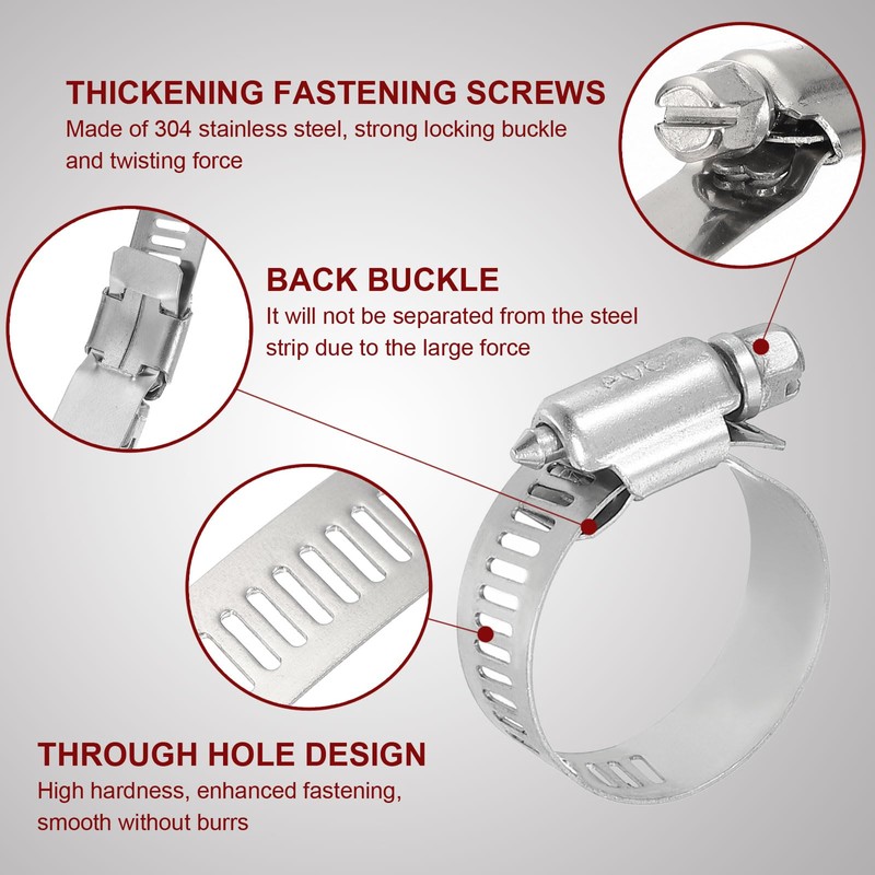Sourcing Map Stainless Steel Worm Gear Hose Clamp, Adjustable 2/5"-