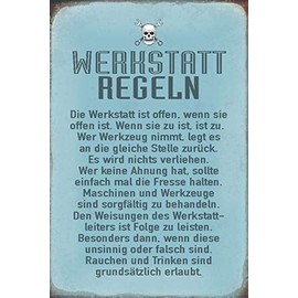 Schatzmix Wording "Werkstatt-Regel" Funny Metal Sign Wall Decoration 20 x 30 cm Tin Sign Tin Sign Sheet Metal Multi-Coloured