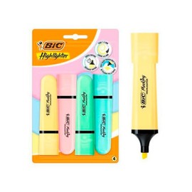 BIC Flat Highlighter Pens Pastel x4