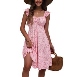 FENSACE Womens Sundresses Summer Cute Knee Length Floral Baby Shower Dress(Pink Floral,Small)