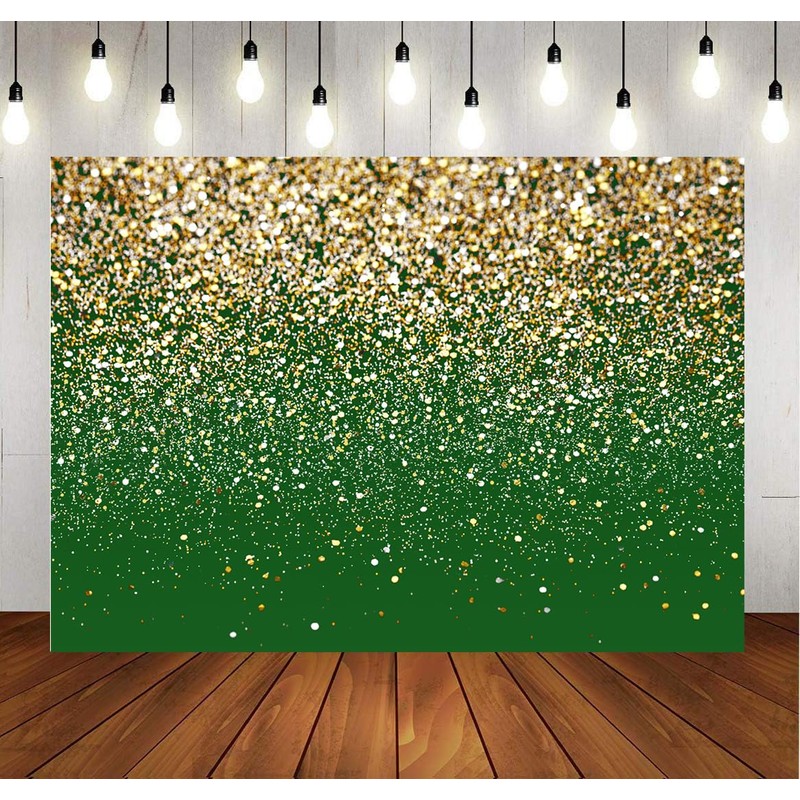 LYCGS 8x6ft Green and Gold Backdrop Birthday Gold Spots Bokeh