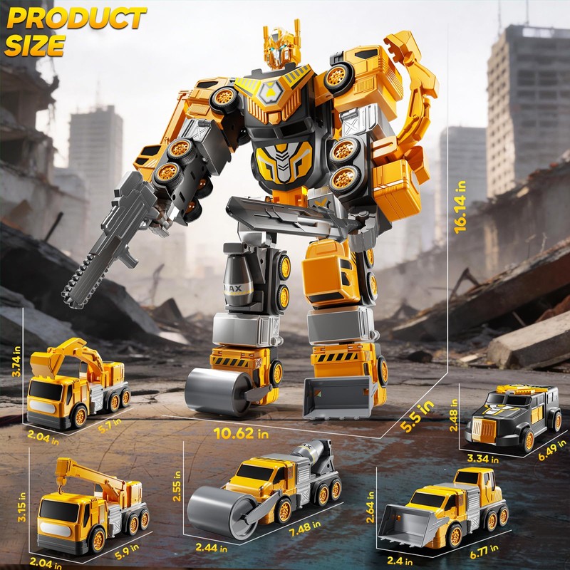JUKUDAHU 5-in-1 Robot Toys Cars for Kids 3-5, Magnetism Transforming