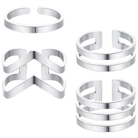 LOYALLOOK 4Pcs 316L Stainless Steel Stackable Knuckle Midi Rings for Women's Minimalist Chevron V Ring Line Adjustable Nail Thumb Ring Set