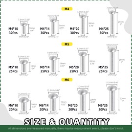 Keadic 300Pcs 12 Sizes Solid Aluminum Brazier Head Rivets Assortment Set, M4 M5 M6 10mm 14mm 20mm 25mm Length Aluminum Rivets Fastener for Household Machinery Automobile Industry