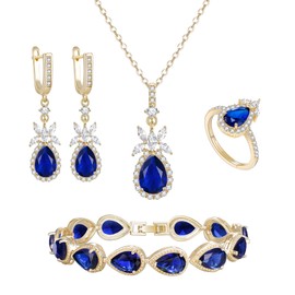 Clearine Wedding Teardrop Marquise Necklace Earrings Tennis Bracelet Ring Set, Cubic Zirconia Gold Set for Bridesmaid, Christmas, Birthday, Valentine's Day, Mother's Day, Prom, Jewellery Gift, Cubic