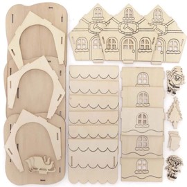 Baker Ross FE895 Santa Workshop Tea Light Holder Craft Set Made of Wood - Pack of 3, Wooden Tea Light Holder for Children for Crafts and Painting, Christmas Craft Sets