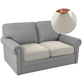 H.VERSAILTEX Fleece Couch Cushion Covers Stretch Loveseat Covers for 2 Cushion Couch Loveseat Covers Comfortable and Durable Fabric (2 Piece Loveseat Cushion Cover, Pale Oak)