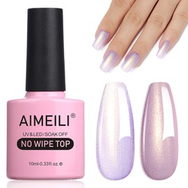 AIMEILI Gel Polish Glitter Top Coat, Hema Free, Cruelty Free, Vegan, 2 In 1 High Glossy Shiny Pearl No Wipe Top Gel for Nail Art 009