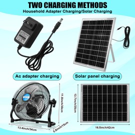 Tujoe 10 Inch Solar Panel Powered Fan, 2 in 1 Solar Panel or AC Charger Powered Fan 12W 9V Portable for Chicken Coop Greenhouse Household Exhaust Camping Travel Outdoor(Black)