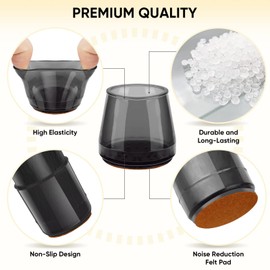 BALEINE 32 Pack Silicone Chair Leg Floor Protectors, Stool Leg Protectors Cap, Non-Slip Chair Leg Caps for Hardwood Floors (Black & Large, 32 Pack)