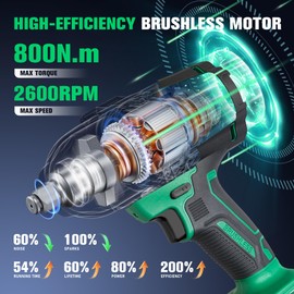 NEWBEAT Cordless Impact Wrench, 1/2 inch Impact Gun, Electric Impact Wrench Max Torque 800 N.m, 21V Brushless with 2 * 4.0Ah Battery and Charger, Power Impact Driver Tools for Men