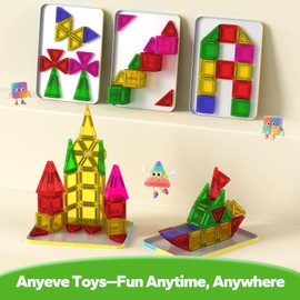 Magnetic Tiles for Kids, 112PCS Mini Magnetic Tiles Travel Set with Iron Box, Portable Construction Toys STEM Educational Building Set for Kids Ages 4-8 Toddlers, Boys & Girls Birthday New Year Gift