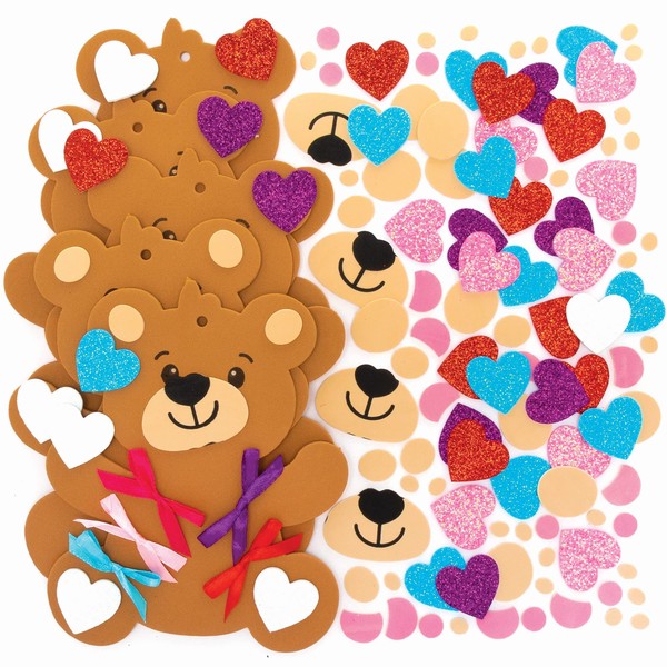 Baker Ross Love Bear Heart Decoration Kits-Pack of 5, Valentines Crafts for Kids (FC415), Assorted